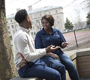 Students talking outside