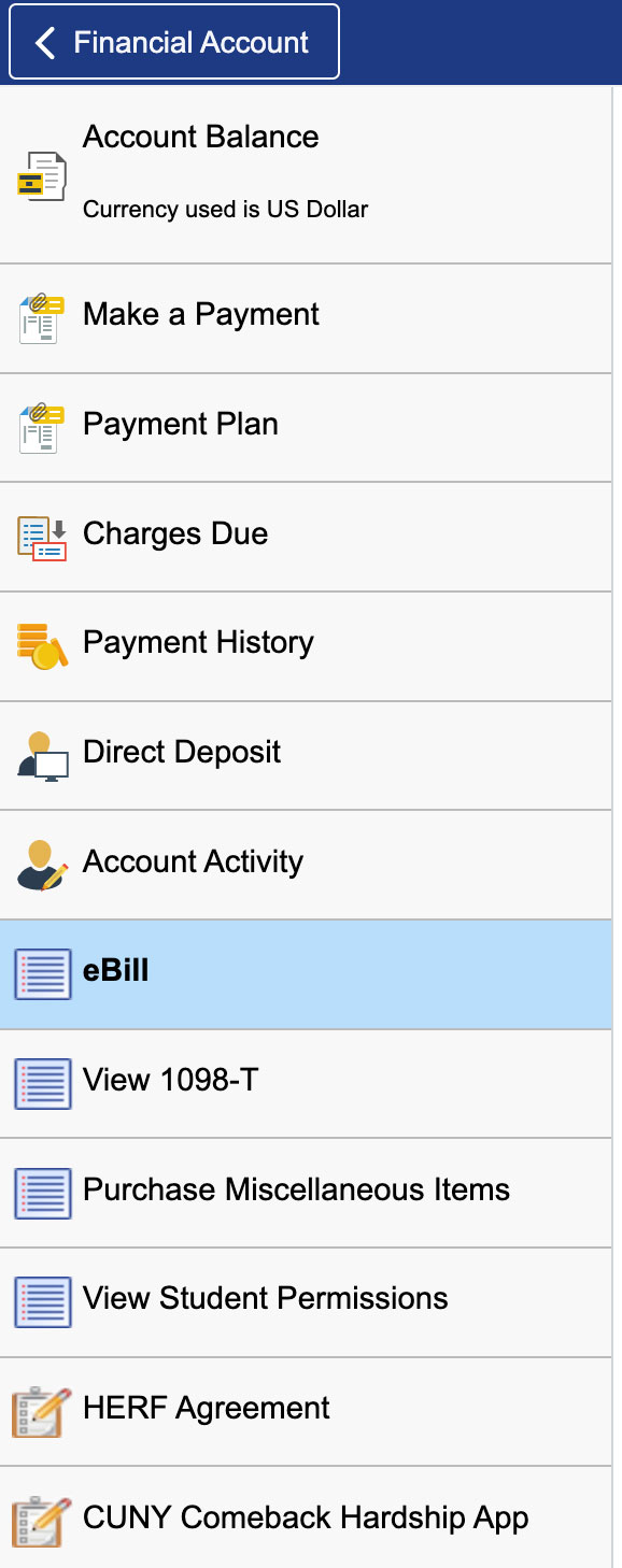 Financial Account tabs - eBill