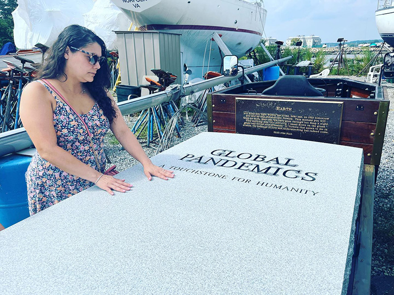 Elsie Soto with memorial stone