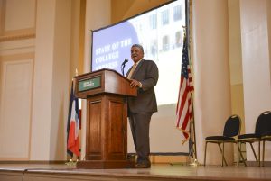 Interim President Milton Santiago delivers the State of the College address