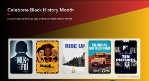 screen capture of Black History Month films on streaming service