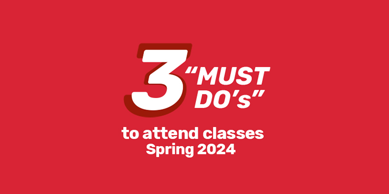 three must do's spring 24 graphic on red background