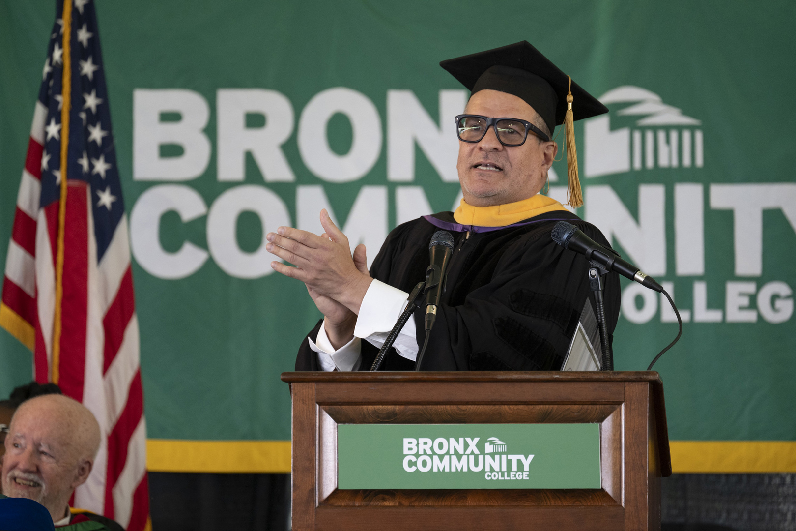 Hisseine Faradj, Chair of BCC College Senate, commends the graduates on their hard work and dedication and asks them to engage in their democracy. Hisseine Faradj, Chair of BCC College Senate, commends the graduates on their hard work and dedication and asks them to engage in their democracy.