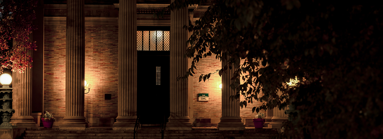 noel-galarza-gould-memorial-library-campus-at-night