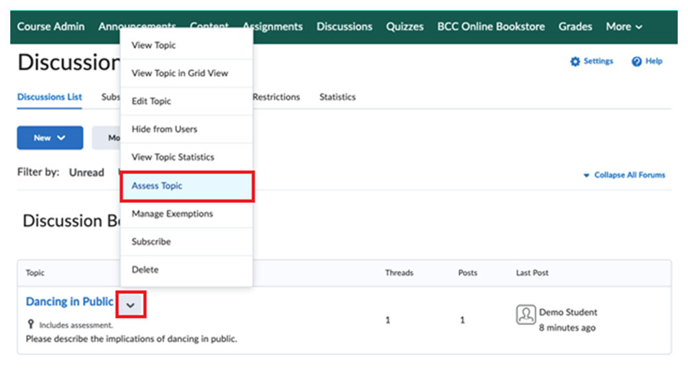 BrightSpace: Assess Discussion Topic