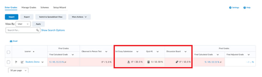 BrightSpace: Assessments In Grades Tool
