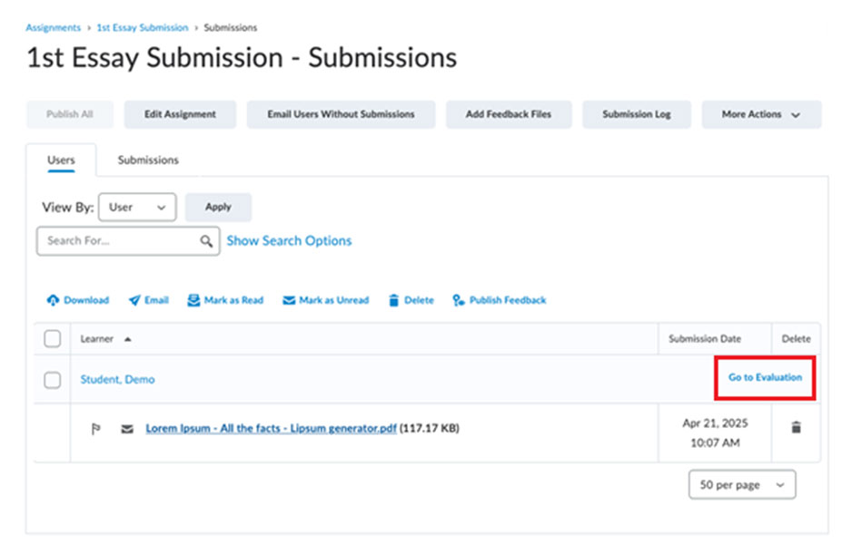 BrightSpace: Go To Assignment Evaluation