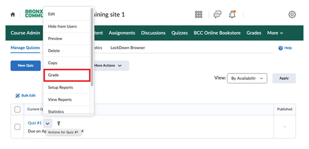 BrightSpace: Grade Quiz