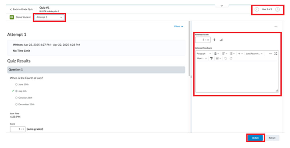 BrightSpace: Quiz Attempt Number Details