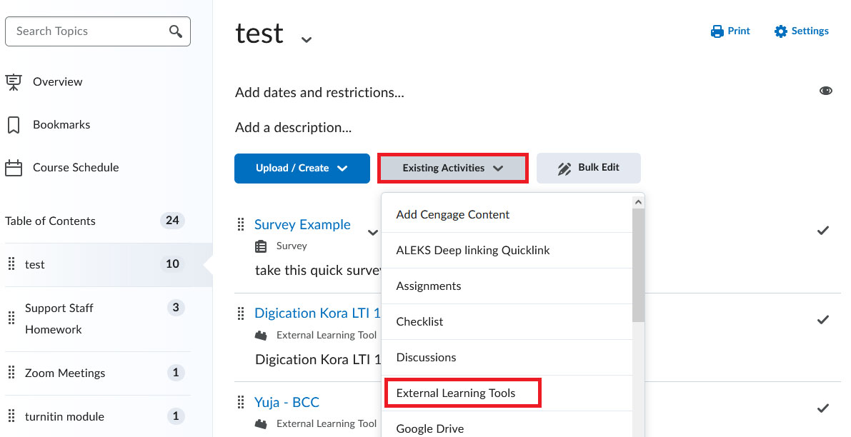 BrightSpace Add External Learning Tools