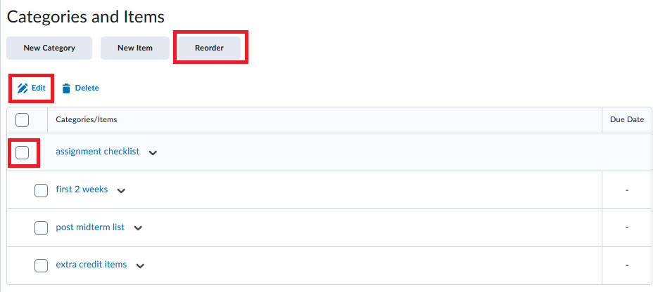 BrightSpace Checklist Reorder