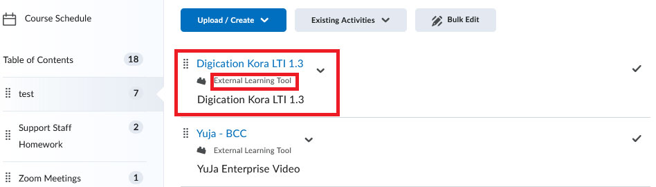 BrightSpace External Tool Content Link