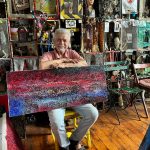 Oil painting with bold color fields and thick texture by Librado ‘Lee’ Romero at BCC’s Hall of Fame Art Gallery.
