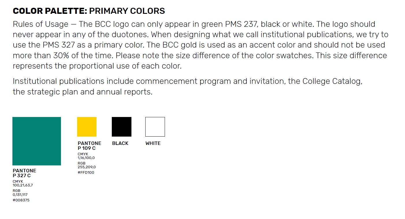 BCC Primary Color Palette as of 2025