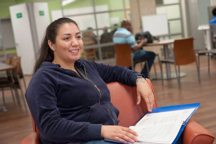 Girl studying in a lounge