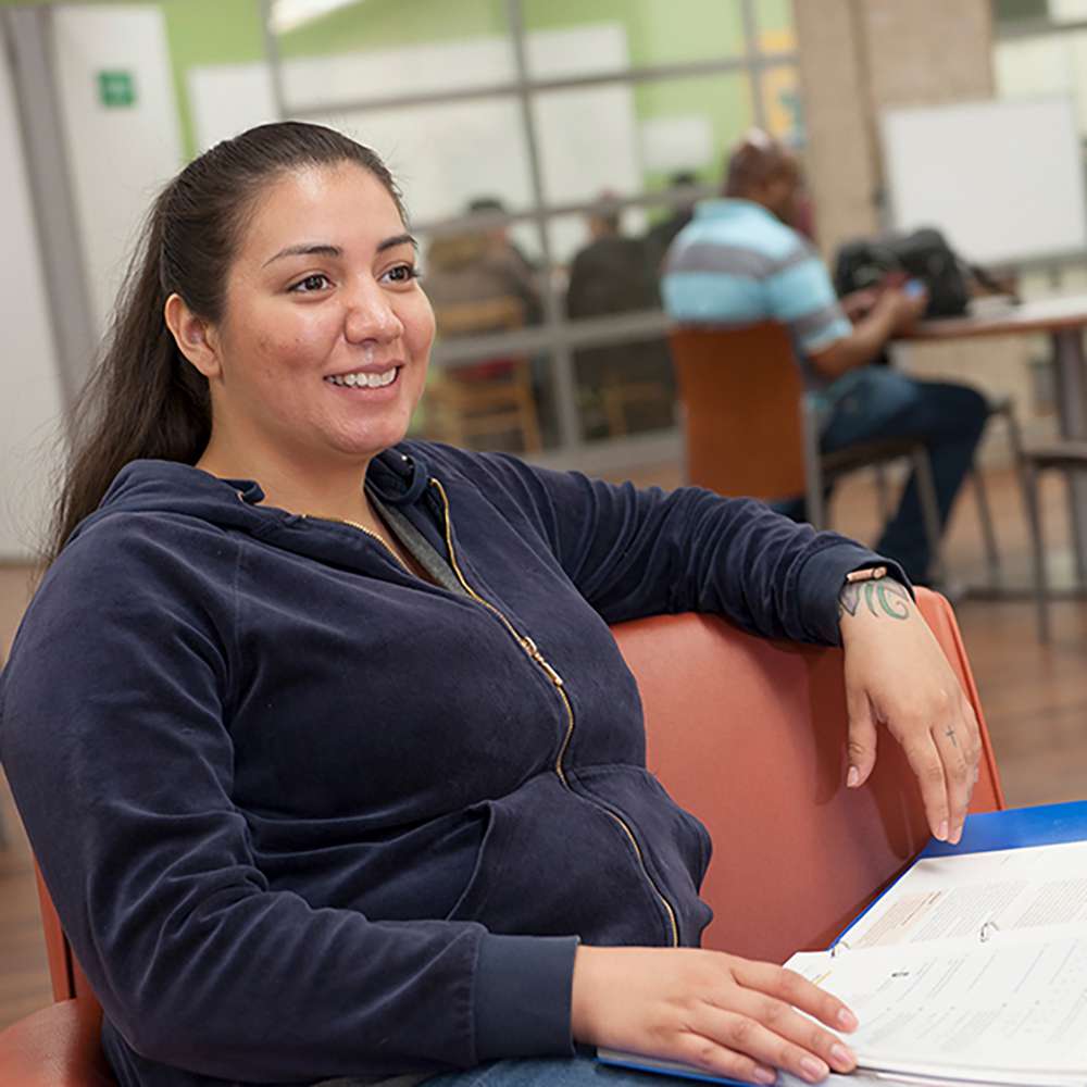 Girl studying in lounge