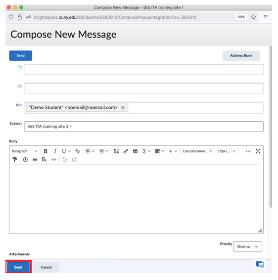 Brightspace Email - Compose Message