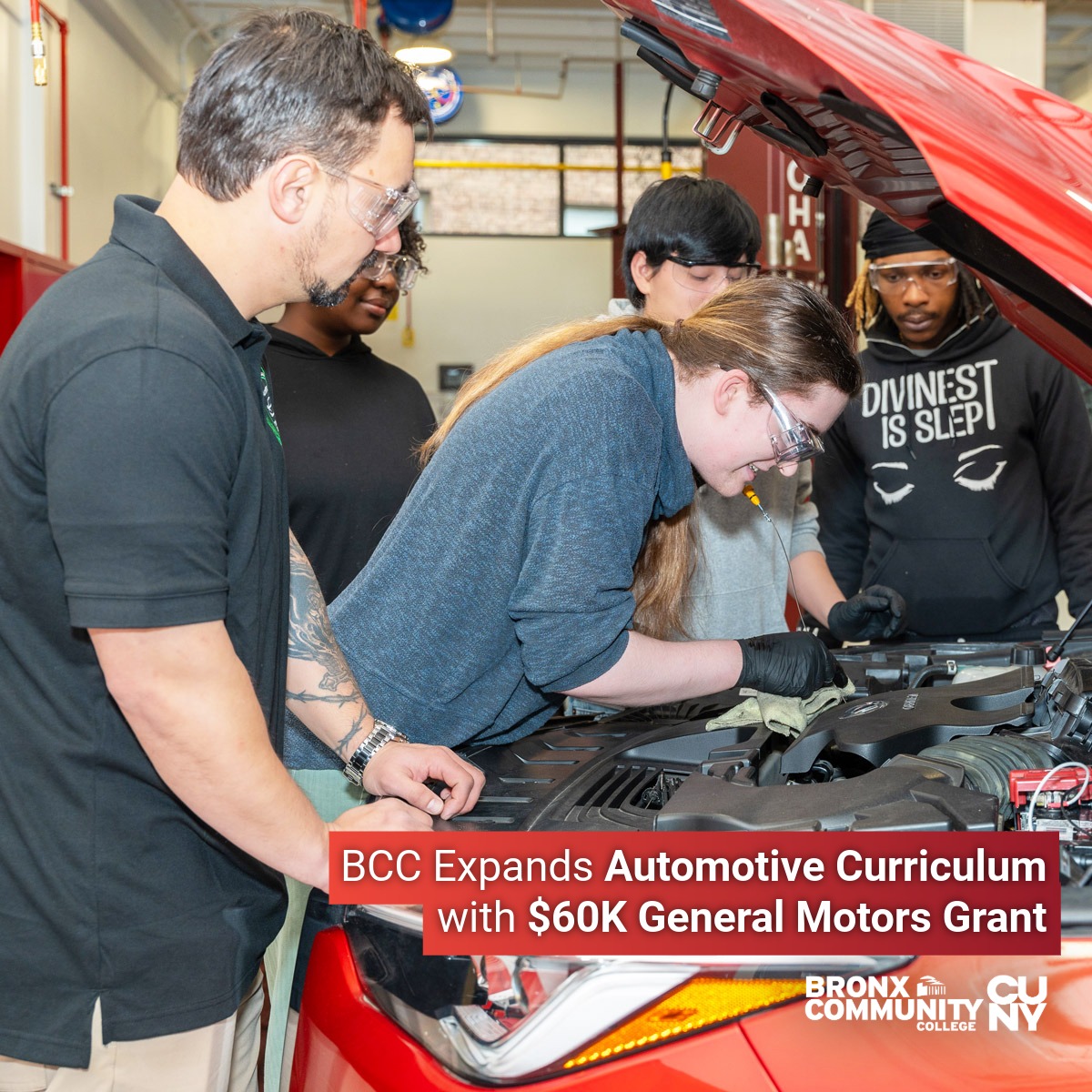 Students work on a vehicle in the Automotive Technology Curriculum at Bronx Community College