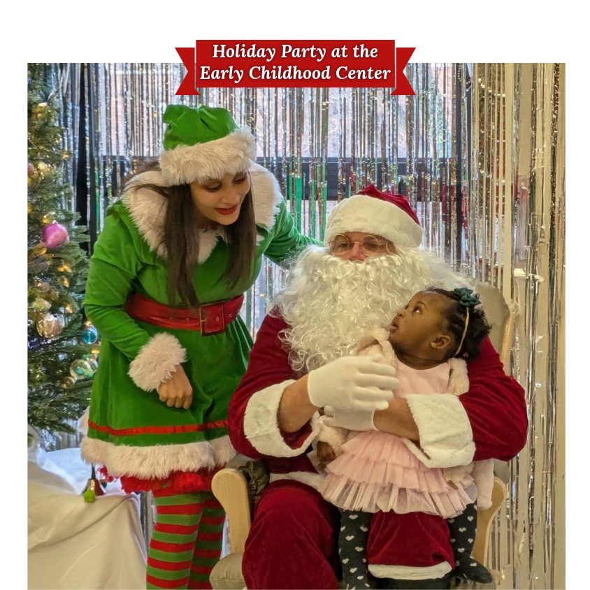 Holiday Party at the Early Childhood Centger - Santa, Elf, and child