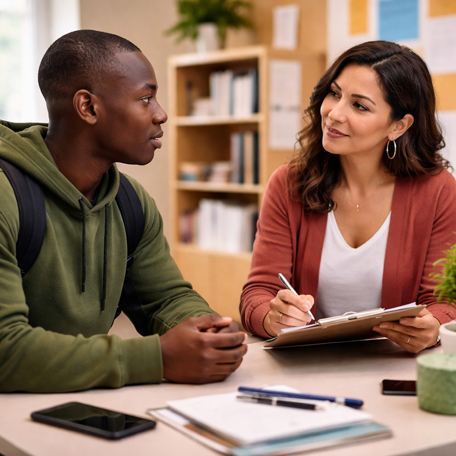 student with counselor