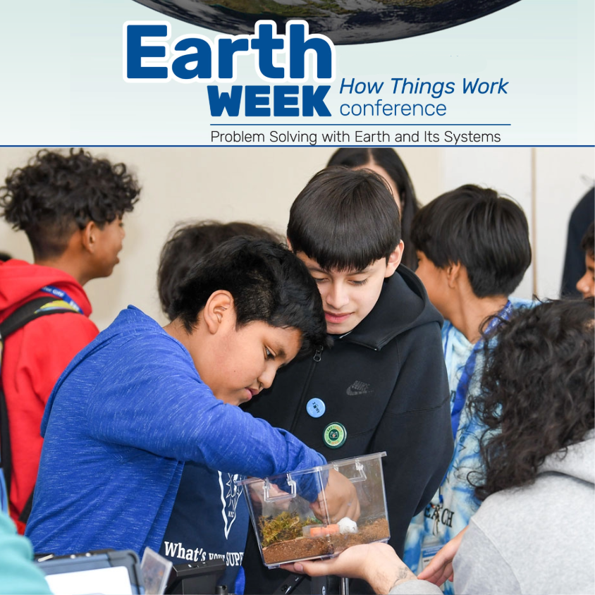 Discover: Earth Week How Things Work Conference image with students interacting with an exhibit