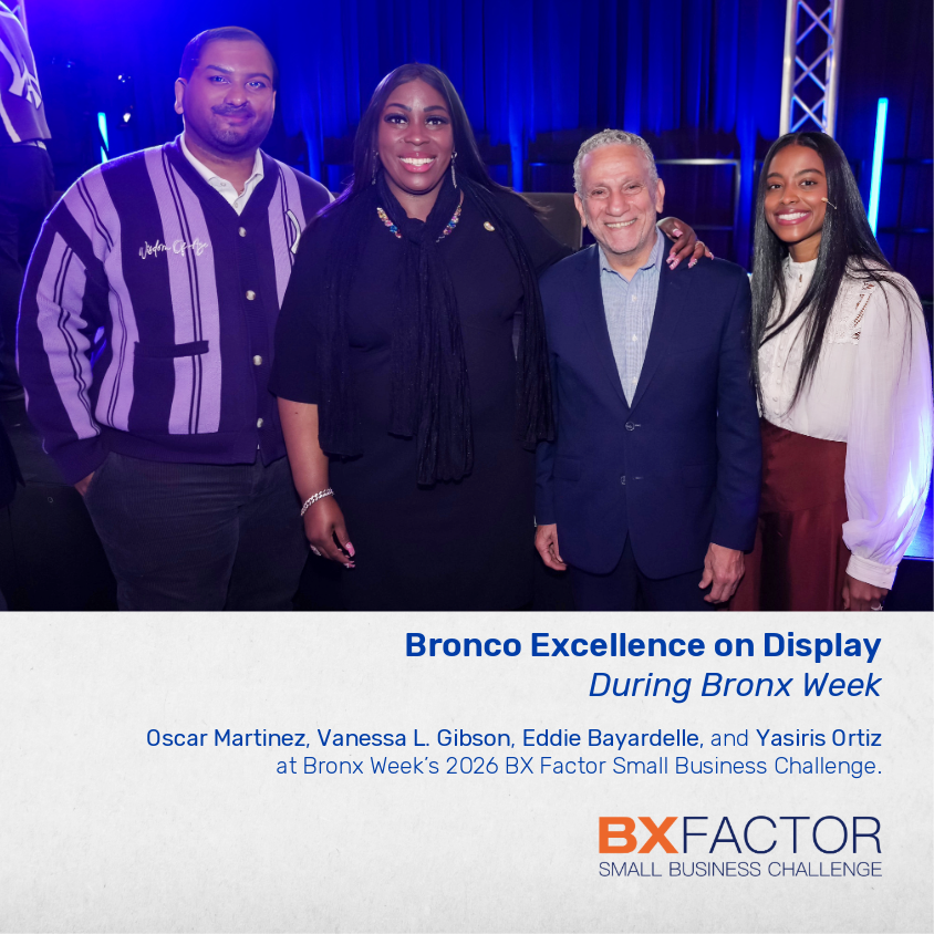 Pictured L to R: Oscar Martinez, Co-Founder of Wisdom of Age; Vanessa L. Gibson, Bronx Borough President; Eddie Bayardelle, Vice President for Advancement, Communications and External Relations, Bronx Community College; Yasiris Ortiz, Founder and CEO of Spin & Learn.