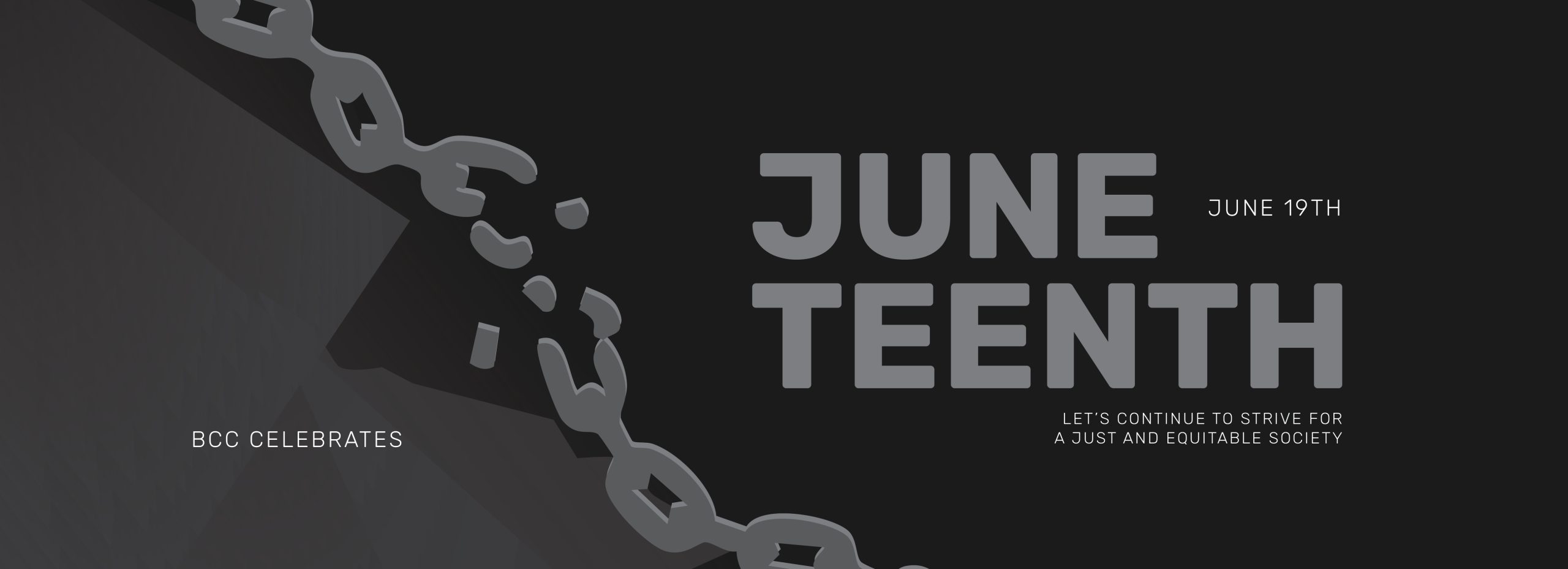 JuneTeenth 2026 Web Banner: Let's continue to strive for a just and equitable society